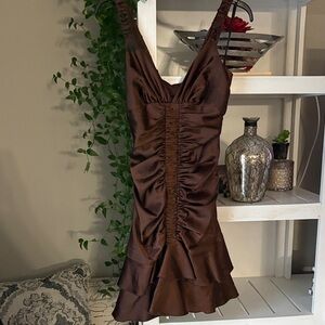 Jessica McClintock Chocolate Brown Ruched Mini Dress